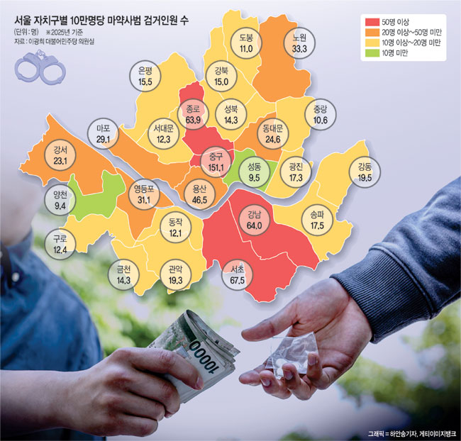 서울 10개구가 ‘마약 핫스팟’… 검거 사범 4년새 2배 늘어