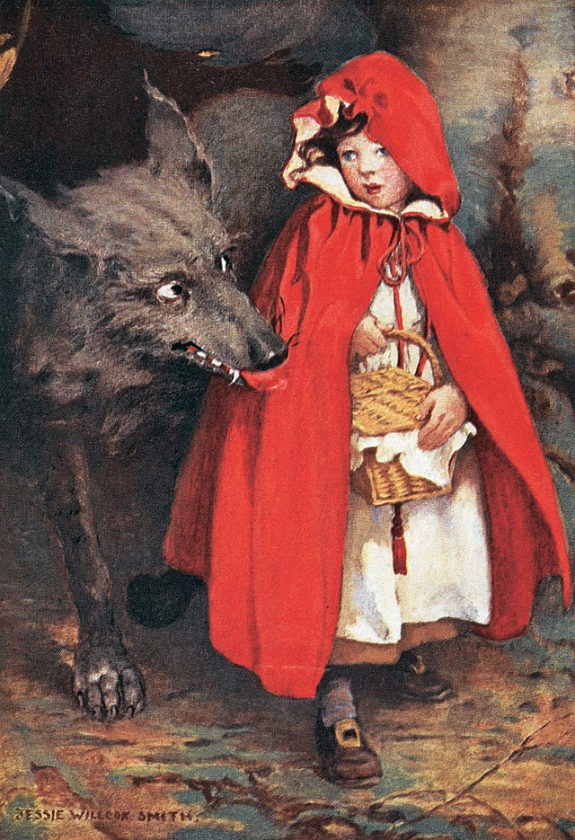 1911년 제시 윌콕스 스미스가 그린 ‘빨간 망토’의 삽화. 동화나 민담에서 늑대는 대부분 탐욕스럽고 교활한 포식자, 적대자로 형상화된다. 