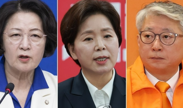 6·3 지방선거 경기도지사 후보로 나서는 더불어민주당 추미애, 국민의힘 양향자, 개혁신당 조응천 후보. 연합뉴스