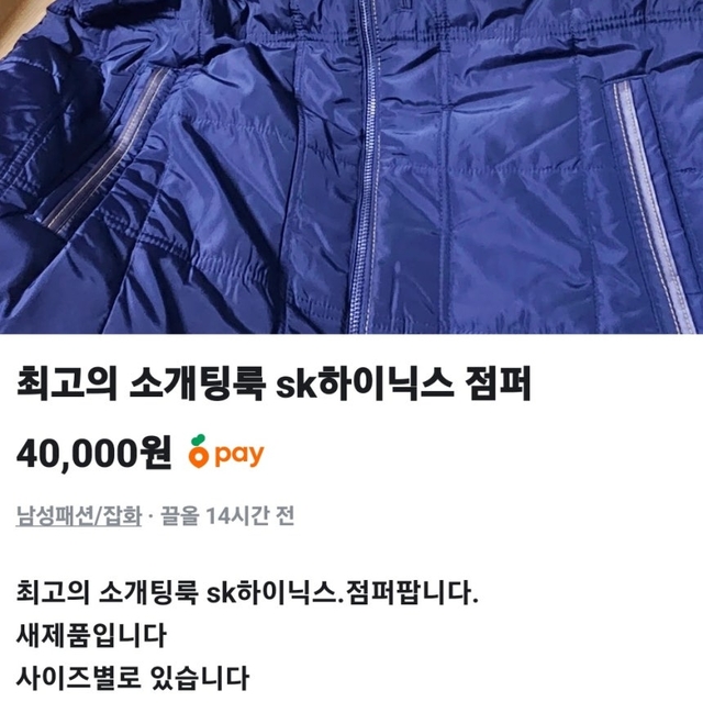 SK하이닉스 점퍼를 판매하는 당근 게시글. 당근