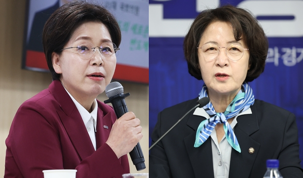 양향자(왼쪽) 국민의힘 경기도지사 후보와 추미애 더불어민주당 후보. 연합뉴스