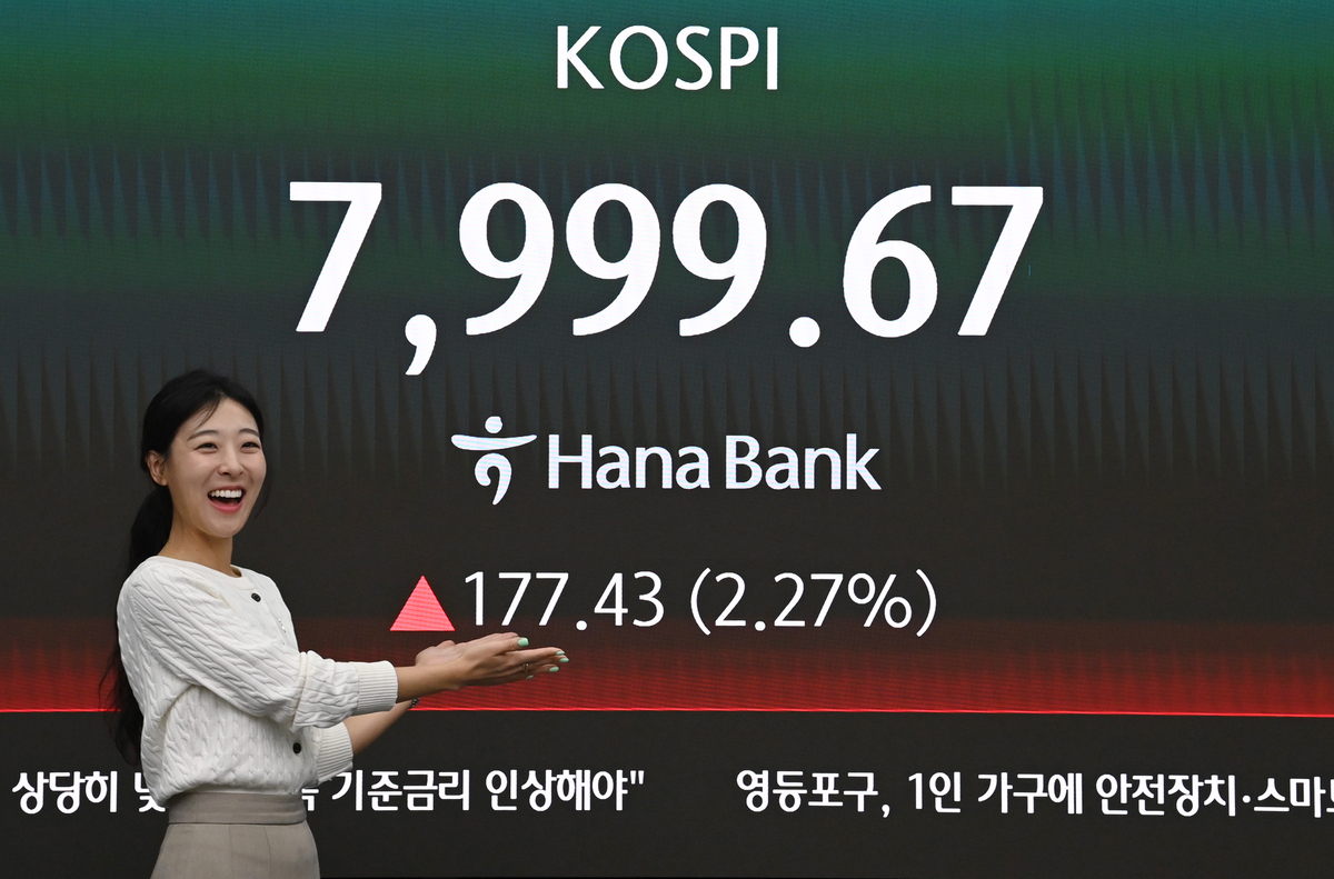 ‘7999’ 찍은 후 급락한 코스피…외국인 5조원대 매물 폭탄에 ‘흔들’
