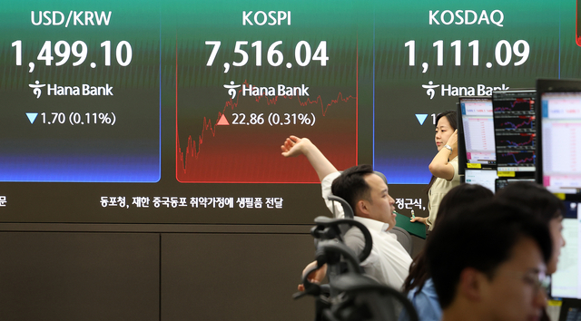 18일 오후 서울 중구 하나은행 딜링룸 전광판에 종가가 표시되어 있다. 뉴시스