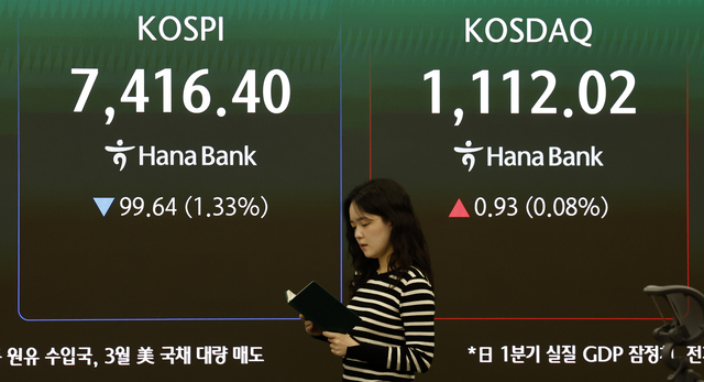 19일 오전 서울 중구 하나은행 딜링룸 전광판에 지수가 표시 되고 있다. 뉴시스