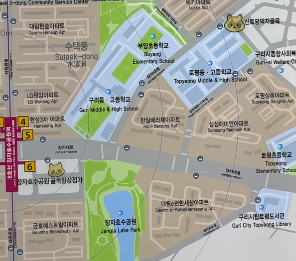 구리도시공사가 8호선 연장 구간 역사 내 안내도를 활용해 구리시 지역 골목형상점가 홍보에 나선다. 구리도시공사 제공