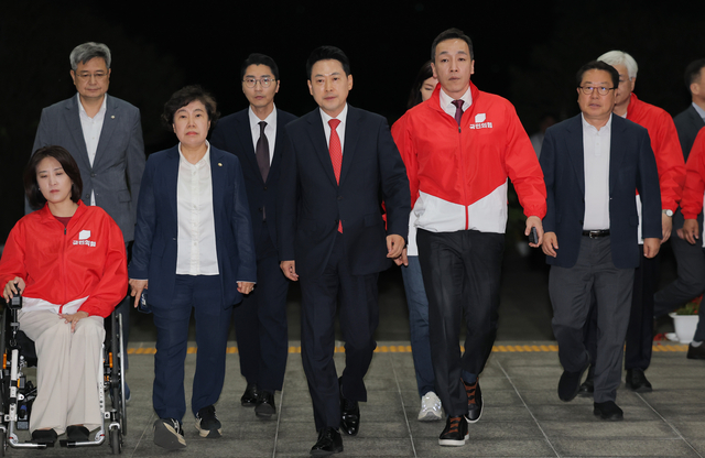 선관위 찾은 국민의힘 지도부 모습. 연합뉴스
