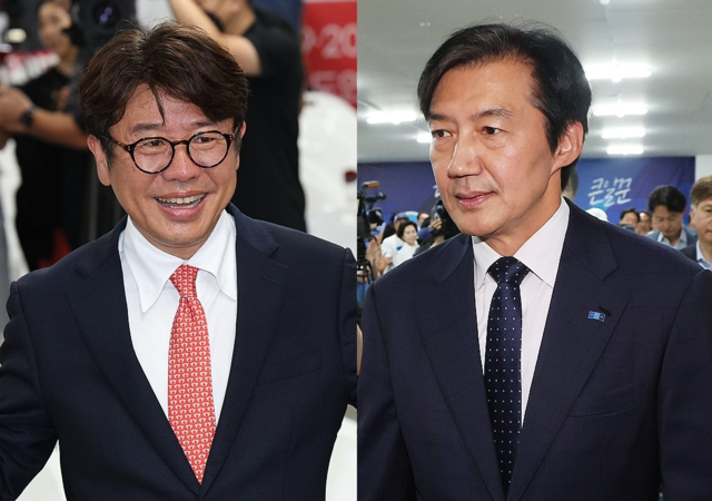 경기 평택을 국회의원 재선거에 출마한 국민의힘 유의동 후보(왼쪽사진)와 조국  조국혁신당 후보. 연합뉴스