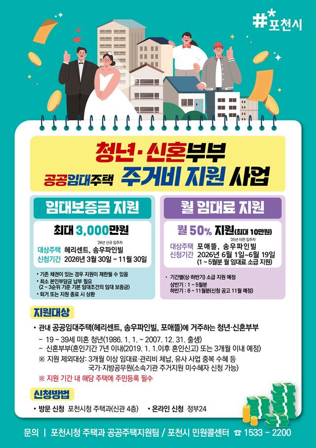 포천시가 ‘청년·신혼부부 공공임대주택 주거비 지원사업’의 자격 요건을 완화해 운영한다. 포천시 제공