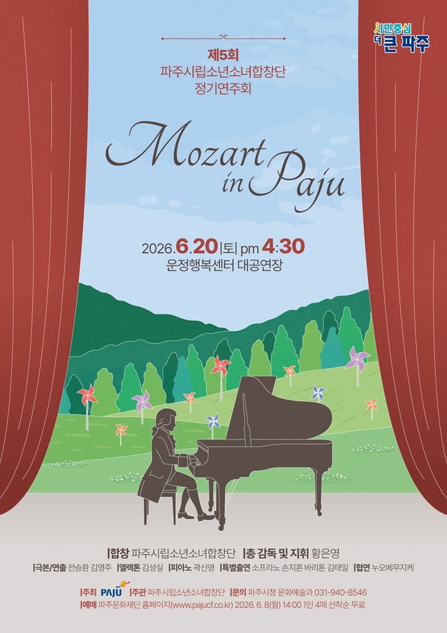 파주시는 오는 20일 오후 4시 30분, 운정행복센터 대공연장에서 파주시립소년소녀합창단 제5회 정기연주회 ‘모차르트 인 파주(Mozart in Paju)’를 개최한다. 파주시 제공