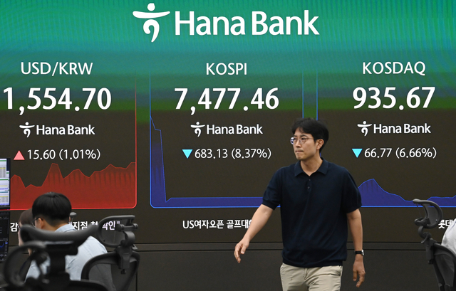 지난 8일 오전 서울 중구 하나은행 딜링룸에서 딜러들이 업무를 보고 있다. 김동훈 기자