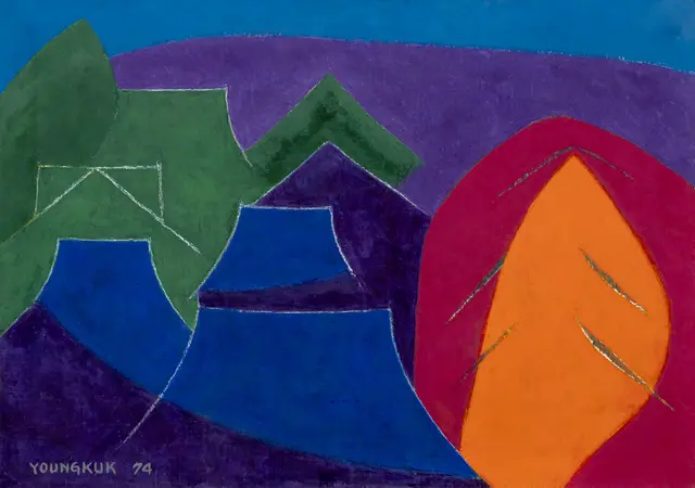 유영국(1916 - 2002)의 ‘산’(1974),  캔버스에 오일,  65.1×90.9cm. 5~8억 원.