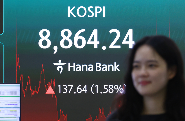 17일 서울 중구 하나은행 딜링룸에 지수가 표시돼 있다. 뉴시스