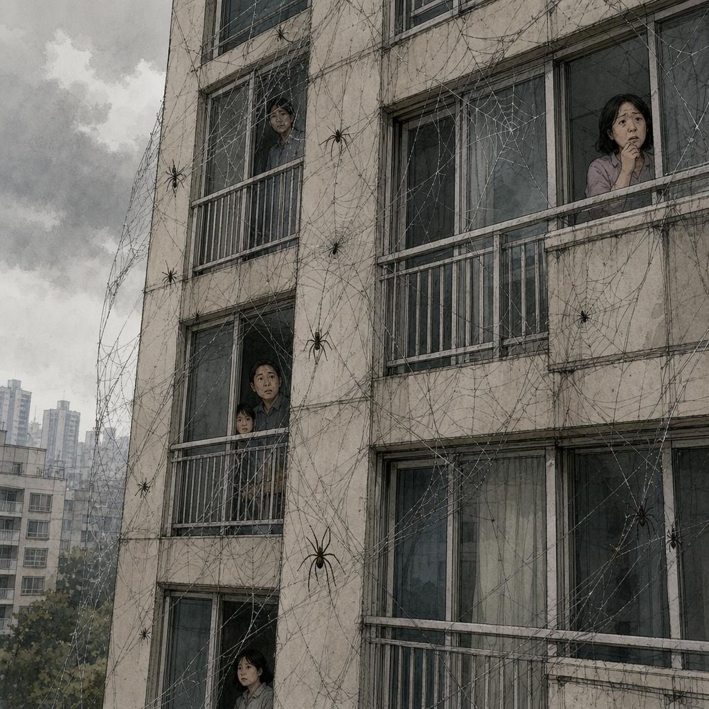 아파트 습격한 거미떼에 주민들 창문도 못열어