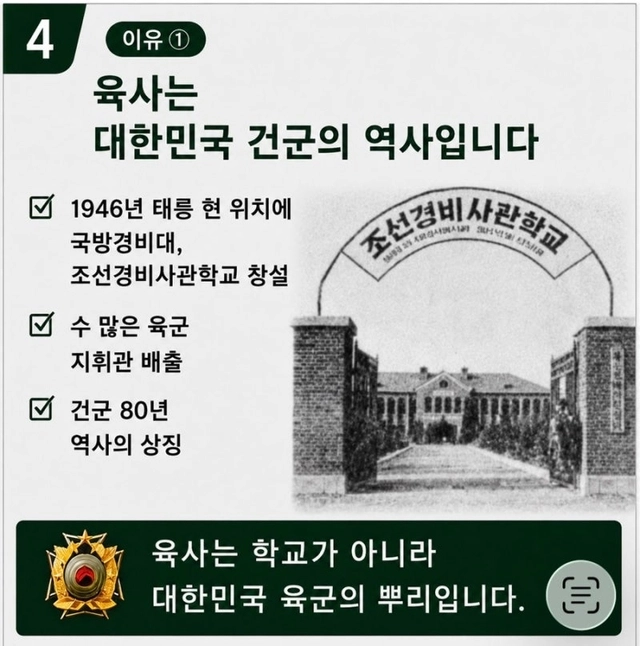 육사가 대한민국  건군의 역사아묘 단순학 대학교가 아니라 대한민국 육군의 뿌리다. 조병설 예비역 대령 제공