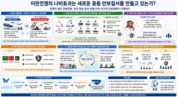 이란전쟁의 나비효과가 새로운 중동 안보질서를 형성중인 것에 대한 설명도. 김태준 한반도안보문제연구소장 AI 그림
