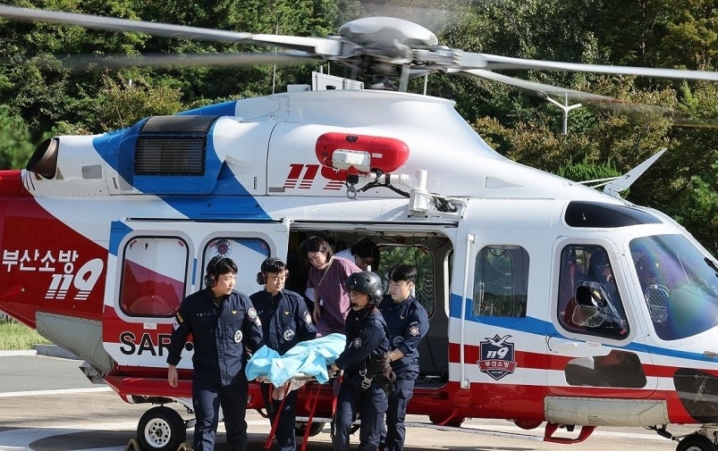 분만 임박 34주 태국 임신부, 소방헬기로 1시간여 거리 이송…전북→경남 190㎞