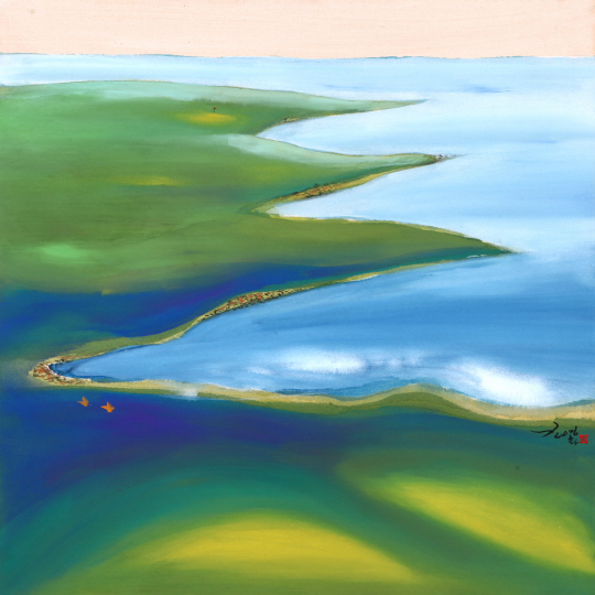 저 너머에 바다를 끼고 있는 골프코스는 골퍼인들에게 최고의 낭만을 주지만 바람의 영향으로 스코어 관리하기는 만만치 않다. 2015년 작. 김영화 화백