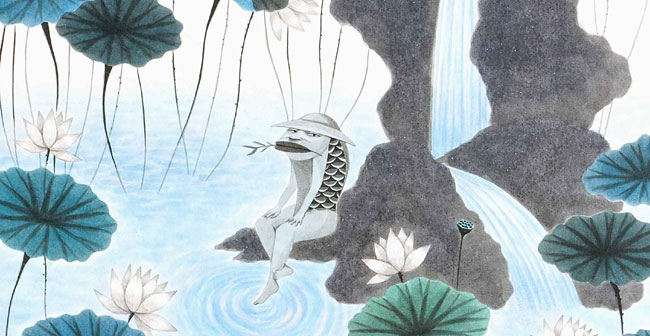 김민주, ‘어락원 (魚樂園)’(부분), 장지에 먹과 채색, 2008.