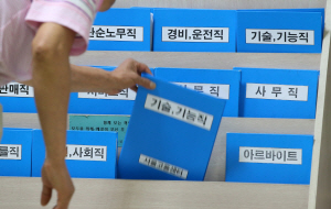 정부가 오는 2017년까지 21만여 개의 청년 일자리를 마련하는 ‘청년 고용절벽 해소 종합대책’을 내놓은 가운데, 서울 중구 삼일대로 서울고용센터에서 한 구직자가 구직 직종 편람을 살펴보고 있다.   연합뉴스