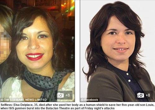 (서울=연합뉴스) 엘사 델플라스는 13일(현지시간) 프랑스 파리 바타클랑 극장 테러 현장에 어머니, 아들과 있다가 아들을 감싸 안은 채 어머니와 함께 사망했다. 5살 난 아들 루이는 어머니 품 속에서 살아남았다.  <데일리메일 캡처>