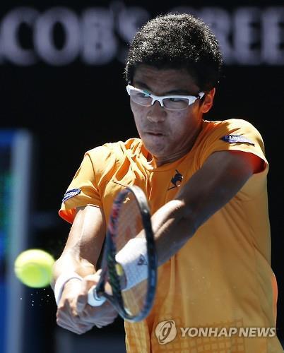 정현의 1회전 경기 모습.(AP=연합뉴스)