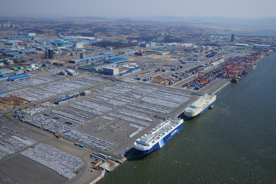 국내 2위의 컨테이너 물동량 증가율을 보이고 있는 경기 평택시 포승읍 만호리 일원 평택항 전경. 경기평택항만공사는 평택항을 국제적인 복합물류 중심기지로 육성할 방침이다.