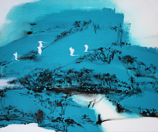 왕열, 유토피아-동행, 72×60㎝, 캔버스에 먹과 아크릴, 2016.