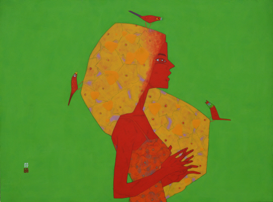 임종두, 동행(同行), 130.3×97㎝, 장지에 석채.