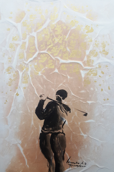 박인비는 올림픽 금메달을 딴 이후 많은 골프 꿈나무들에게 희망을 주게 되었고 전 세계 골퍼들의 사랑을 한몸에 받고 있다. 2016년 작.  김영화 화백