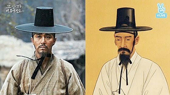 배우 차승원이 연기한 영화 ‘고산자’ 속 김정호(왼쪽 사진)와 실제 김정호의 초상화.