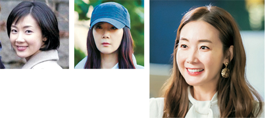 ‘겨울연가’(왼쪽 사진)를 통해 멜로퀸이 된 최지우는 기괴한 분위기를 풍기는 ‘수상한 가정부’(가운데)를 거쳐 로펌 사무장으로 분한 ‘캐리어를 끄는 여자’(오른쪽)에 이르기까지 다양한 시도를 하고 있다.
