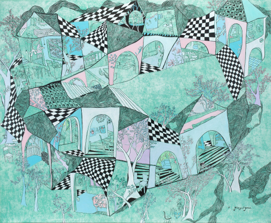 유진실, It’s funny, 100×90㎝ , 한지 위에 혼합재료, 2015
