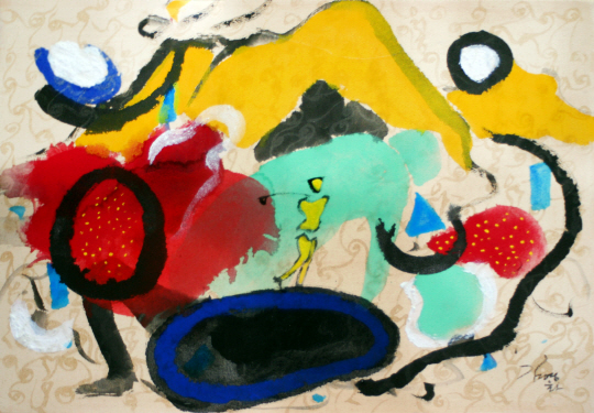 한동안 좇았던 영광은 사라지고 부귀영화 또한 뜬구름 되어 어제의 동지가 오늘의 적이 되었네. 2017년 작.    김영화 화백