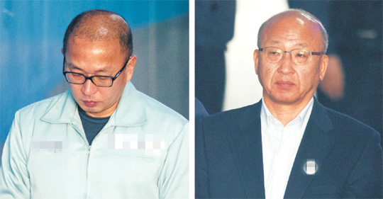 ‘최순실 국정농단 사건’과 관련, 광고회사 지분 강탈 혐의로 구속 기소된 차은택(왼쪽 사진) 씨와 삼성물산과 제일모직 합병에 찬성하도록 국민연금관리공단에 압력을 가한 혐의로 구속 기소된 문형표 전 보건복지부 장관이 15일 오전 서초동 서울중앙지법에서 열린 공판에 출석하기 위해 호송차에서 내려 법정으로 향하고 있다.