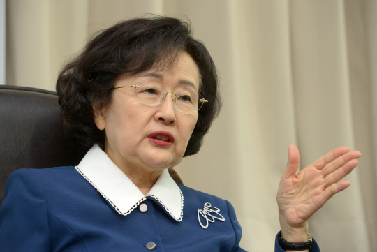 김명자 한국과학기술단체총연합회장이 과학기술 발전에 따른 사회 양극화 문제 해결을 위한 대비가 필요하다고 강조하고 있다.