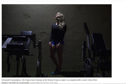 누드 동영상 공개에도 굴하지 않고 입대 결심한 서배너 커닝험[뉴욕타임스 홈페이지 캡처]