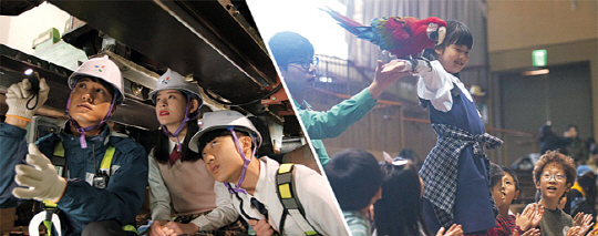 에버랜드가 관련 전문가, 연구소, 기관 등과 힘을 합쳐 1년여의 준비과정을 거쳐 개발한 체험학습 프로그램을 진행하는 모습. 사진 왼쪽은 안전체험 프로그램이고 오른쪽은 감성체험 프로그램이다.