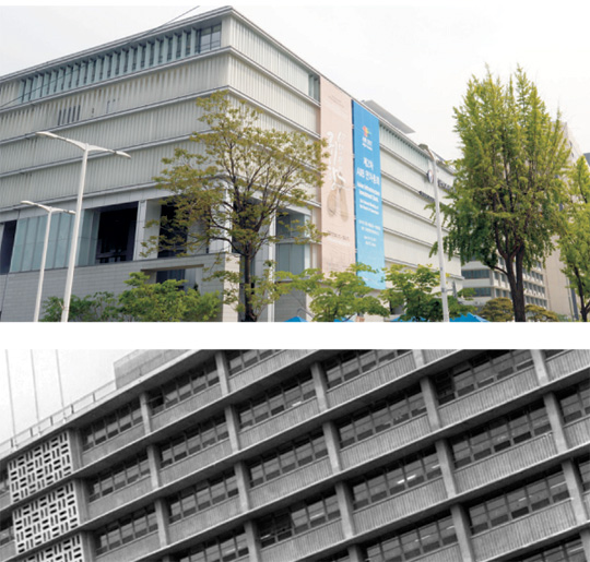 영화 초반 서울 시내 전경을 훑는 장면에서 등장하는 정부청사(아래) 모습. 미국 정부 원조로 주한 미국 대사관과 나란히 지어진 이 건물은 2012년 대한민국역사박물관(위)으로 변신했다.