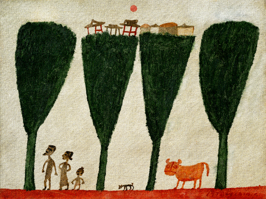 경기 양주시의 시립 장욱진미술관에 전시 중인 장욱진 화백의 작품 ‘가로수 (The Roadside Tree)’. 1978년에 만들어진 유화 작품(개인소장)으로 크기는 30×40㎝다. 시립 장욱진미술관 제공