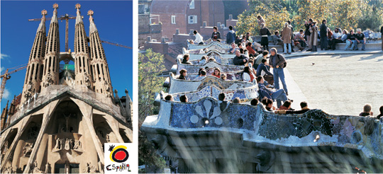 대한항공이 4월 28일 신규 취항한 스페인 바르셀로나의 사그라다 파밀리아 성당(왼쪽 사진)과 구엘 공원.