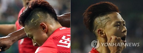 (전주=연합뉴스) 20일 전주월드컵경기장에서 열린 2017 국제축구연맹(FIFA) 20세 이하(U-20) 월드컵 조별리그 A조 한국과 기니의 경기에서 한국 이승우가 특이한 헤어스타일로 경기를 펼치고 있다.