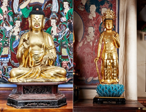 실상사 건칠불좌상(왼쪽)과 건칠보상입상. [불교문화재연구소 제공]