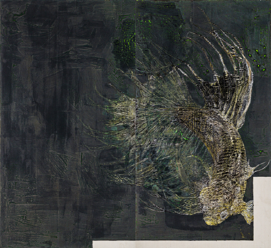 유영미, 독락, 174×160㎝, 스테인리스망·아크릴·석채·먹, 2016