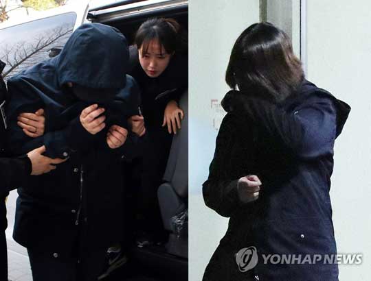 (인천=연합뉴스) 8살 초등생 유괴·살해 사건의 10대 공범(왼쪽)에게 검찰이 무기징역을 구형했다. 검찰은 29일 오후 인천지법 형사15부(허준서 부장판사) 심리로 열린 공범 A(18)양에 대한 결심공판에서 무기징역과 30년간 위치추적 전자장치 부착 명령을 선고해 달라고 재판부에 요청했다. 실제 시신을 훼손한 주범 B양(17)은 20년이 구형됐다. 사진은 4월 13일 영장실질심사에 나온 공범 A양과 지난 3월 30일 유치장으로 이동하는 B양(오른쪽). 2017.8.29
