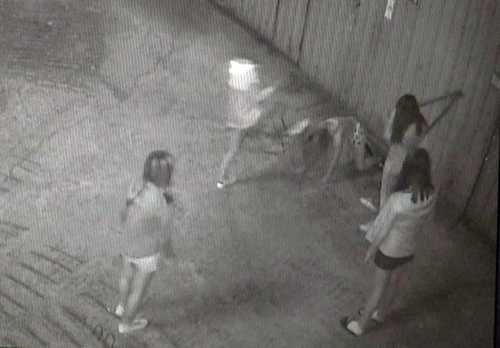 여중생 2명이 피해자를 폭행하는 장면