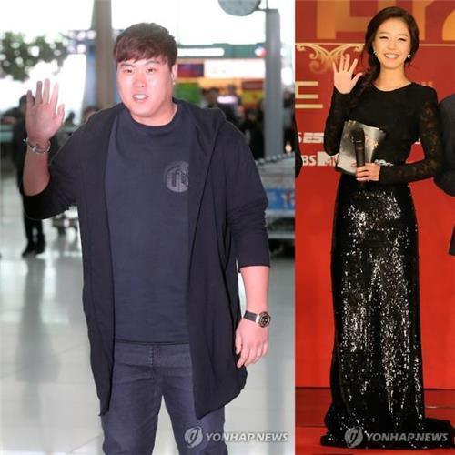 류현진(왼쪽)과 배지현[연합뉴스 자료사진]