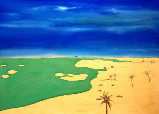 광활한 바닷가를 끼고 있는 골프코스는 우리들의 마음을 치유하며 평안의 세계로 인도한다. 2017년 작.  김영화 화백
