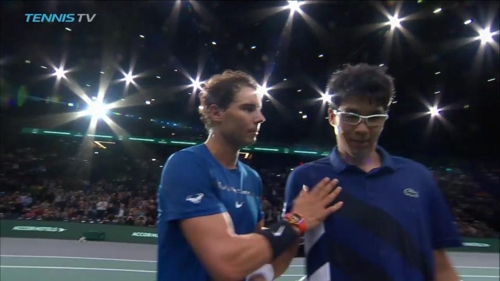 경기가 끝난 뒤 정현을 위로하는 나달. [테니스TV 중계 화면 캡처]