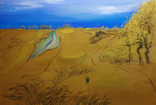 욕망은 충족될 수 없는 것으로 끊임없이 상승한다고 할 수 있다. 골프에 대한 욕망도 그렇고 사랑에 대한 욕망도 계속 증폭돼 간다. 2017년 작.   김영화 화백