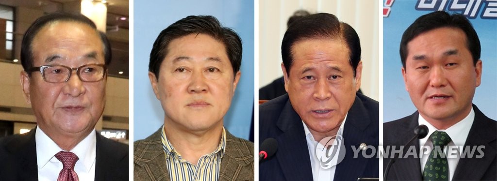 자유한국당은 17일 서청원(왼쪽부터), 유기준, 배덕광, 엄용수 의원 등 현역의원 4명의 당협위원장 자격을 박탈하기로 했다. 한국당은 이들 현역의원 4명과 원외위원장 58명을 포함해 전국 당협 가운데 62명의 당협 위원장을 교체하기로 했다. [연합뉴스 자료사진]